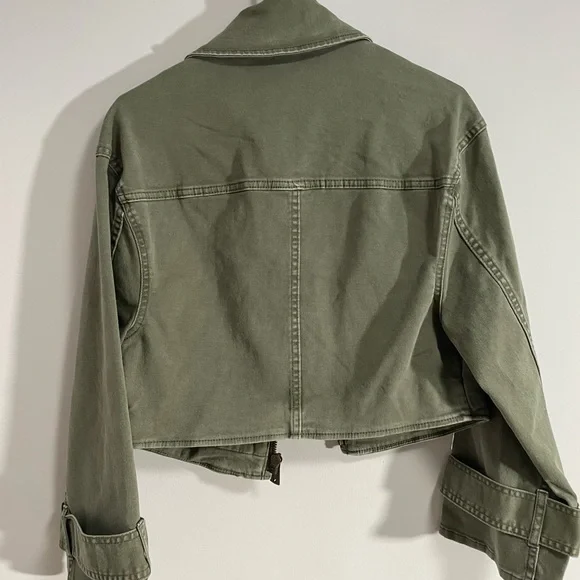 Sam Edelman Cropped Moto Jacket XS -army green - Picture 11 of 15
